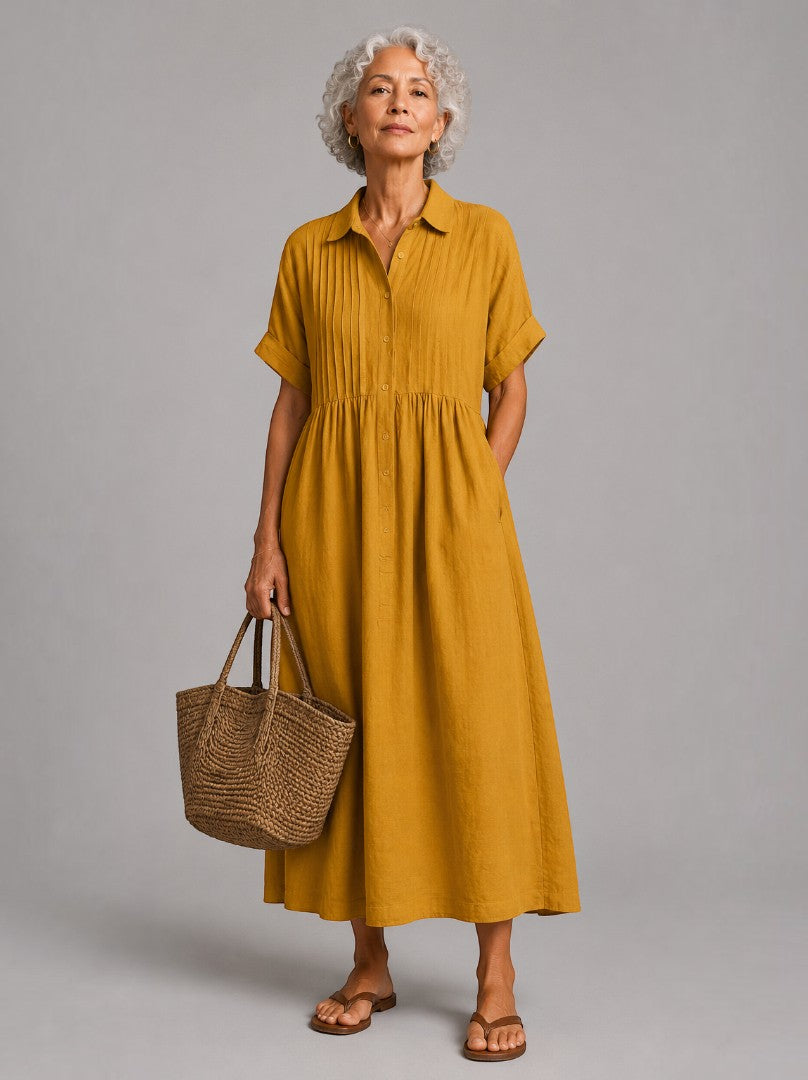 Julia | Blue Linen-Look Maxi Dress