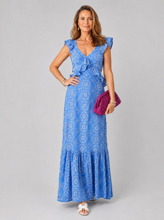 Susan | Blue Broderie Detail Maxi Dress