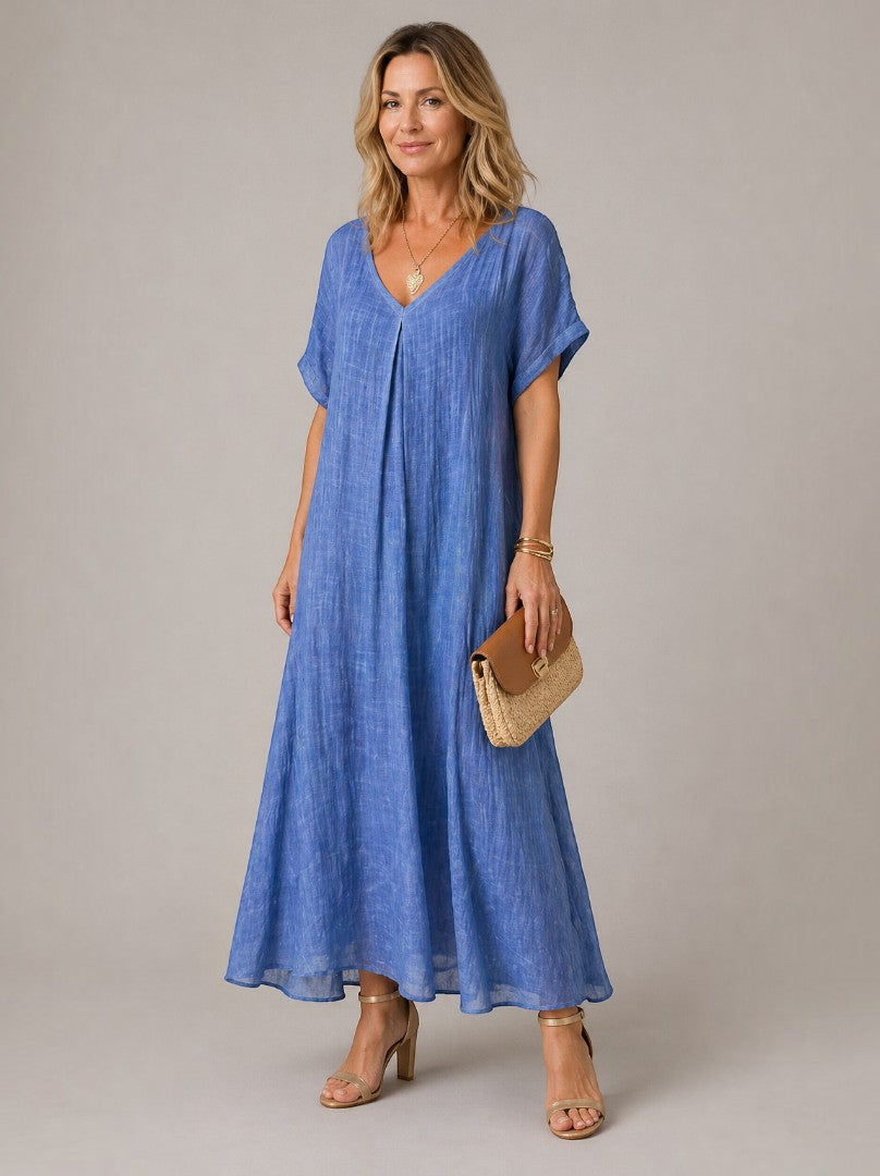 Emma | Blue Linen-Look Maxi Dress