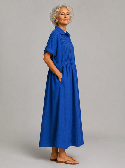 Julia | Blue Linen-Look Maxi Dress
