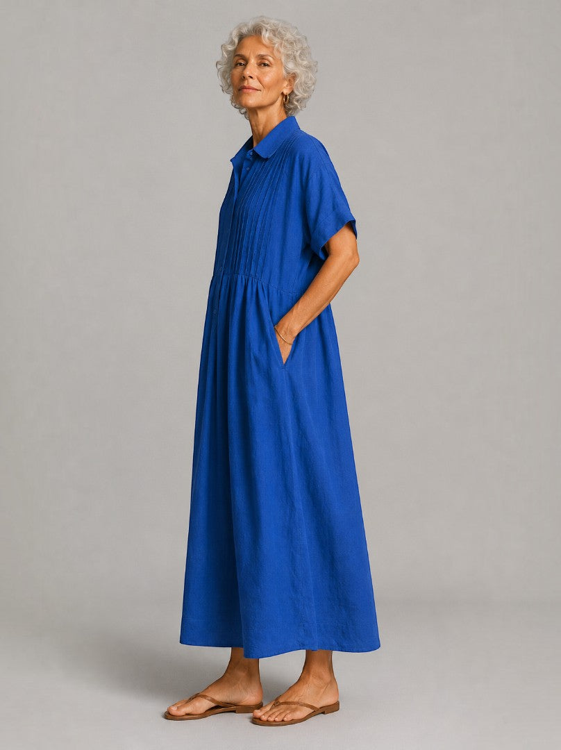 Julia | Blue Linen-Look Maxi Dress
