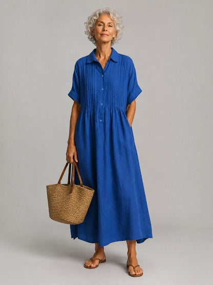 Julia | Blue Linen-Look Maxi Dress