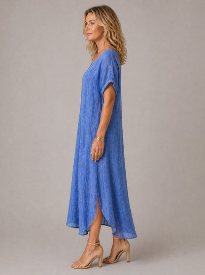 Emma | Blue Linen-Look Maxi Dress