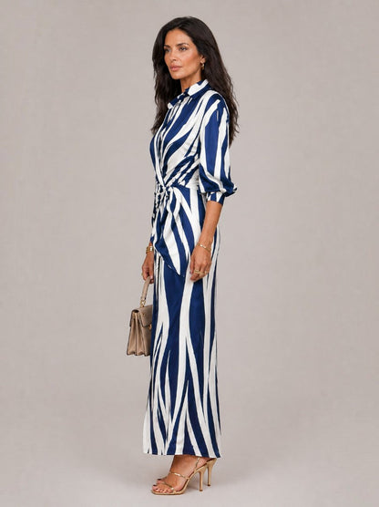Victoria | Navy Wave Print Wrap Dress