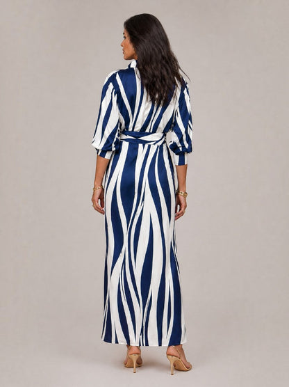 Victoria | Navy Wave Print Wrap Dress