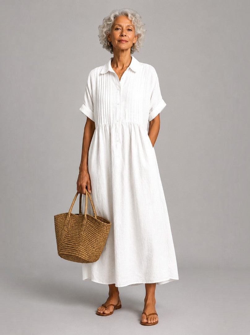 Julia | Blue Linen-Look Maxi Dress