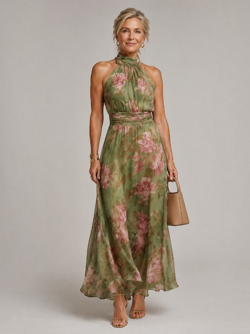 Elizabeth | Olive Rose Print Maxi Dress