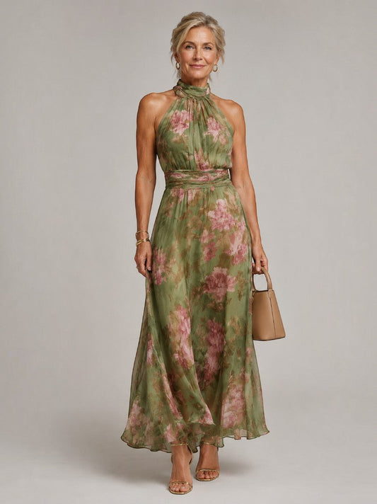 Elizabeth | Olive Rose Print Maxi Dress