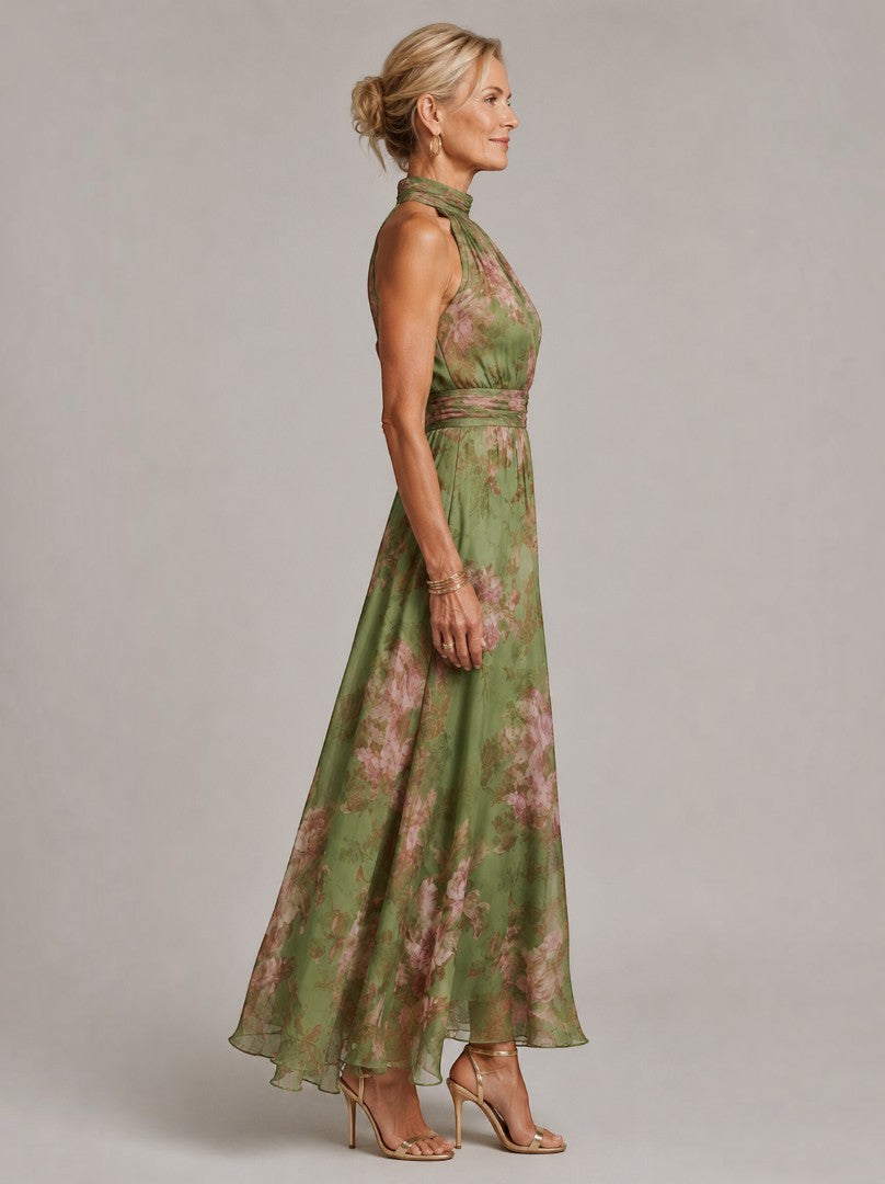Elizabeth | Olive Rose Print Maxi Dress