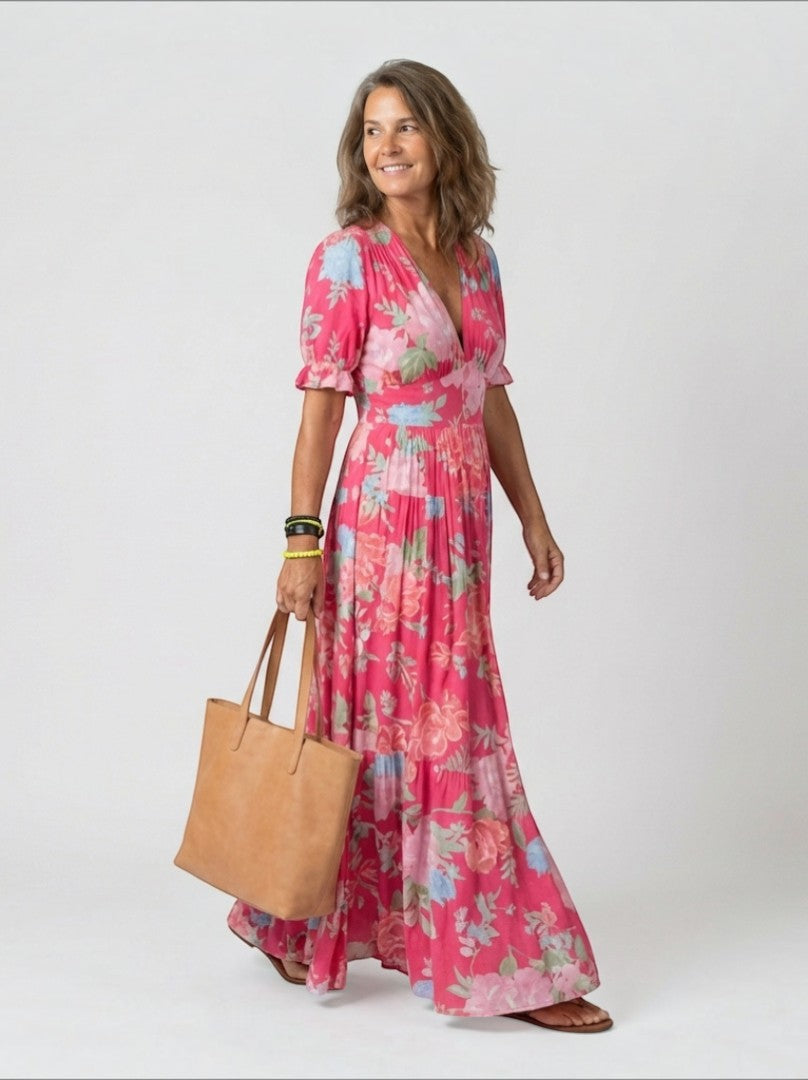 Jacqueline | Pink Floral Print Maxi Dress