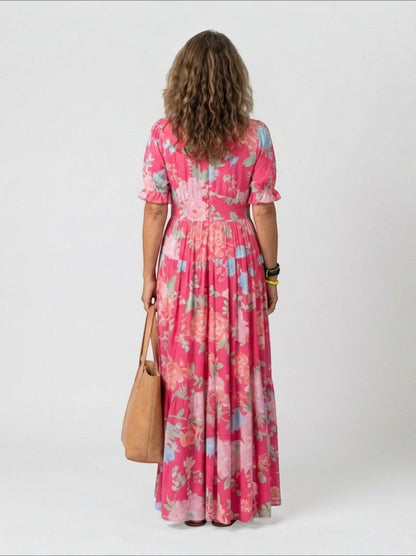Jacqueline | Pink Floral Print Maxi Dress