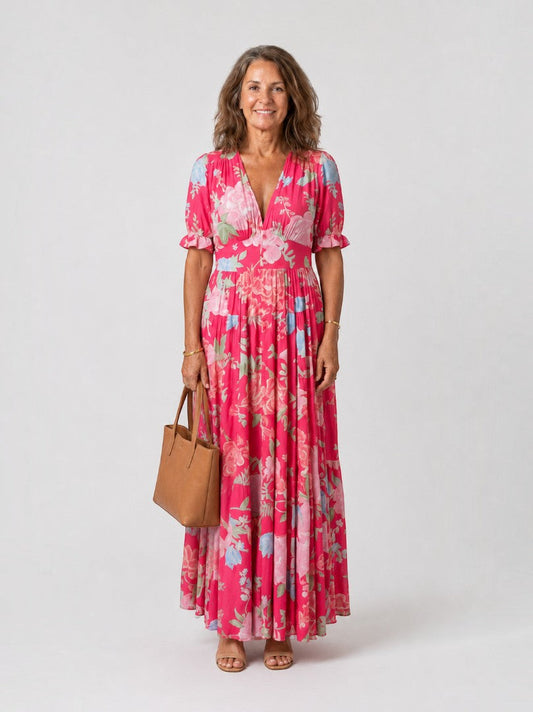 Jacqueline | Pink Floral Print Maxi Dress