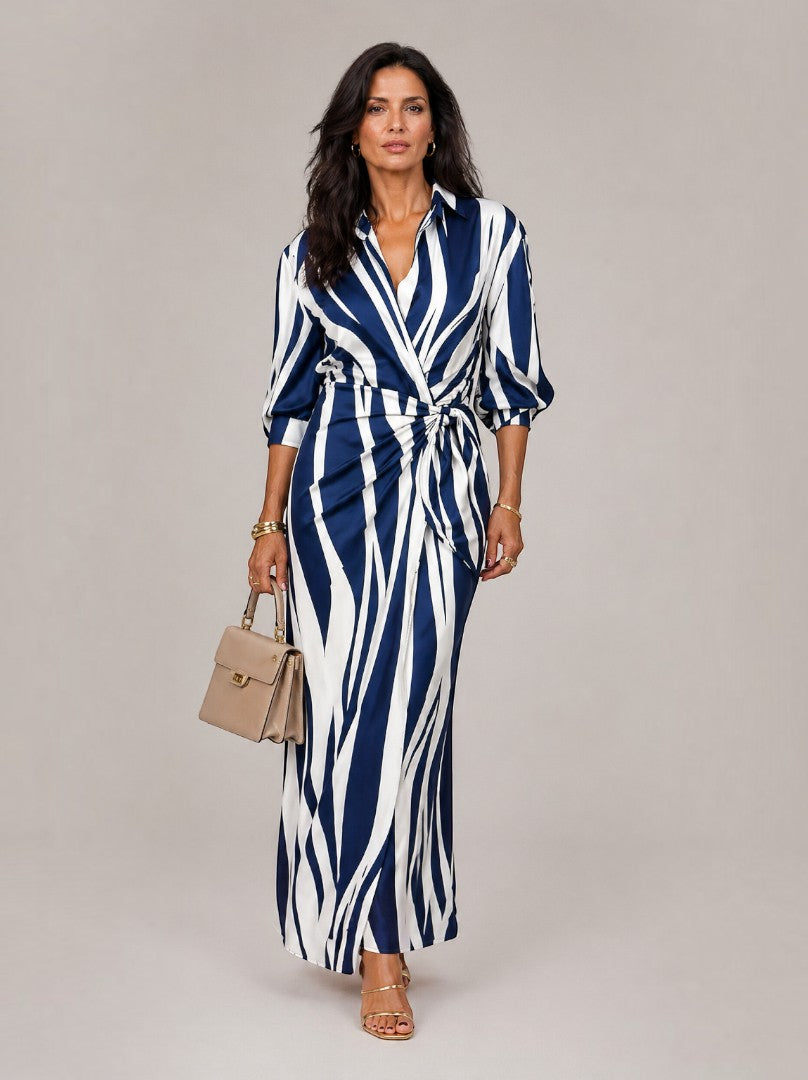 Victoria | Navy Wave Print Wrap Dress