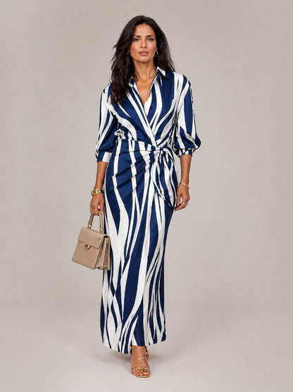 Victoria | Navy Wave Print Wrap Dress