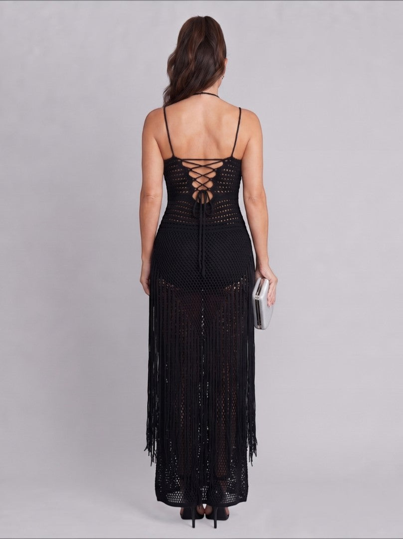 Paula | Black Crochet Detail Maxi Dress