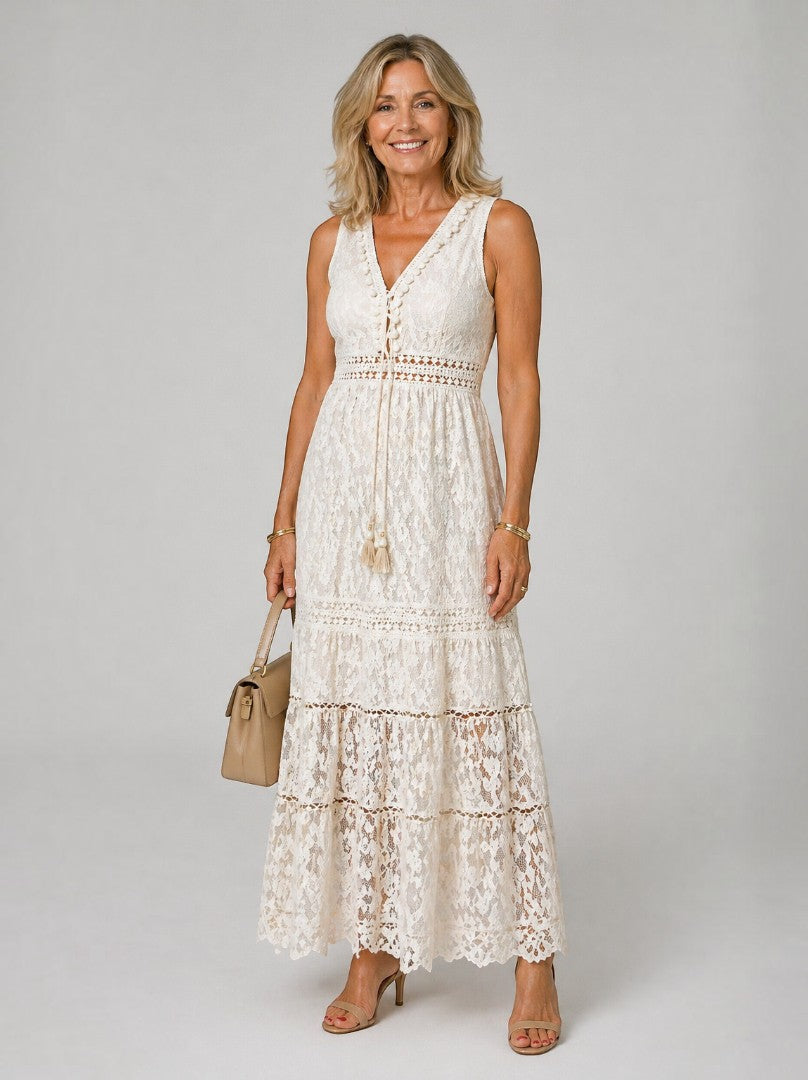 Catherine | Cream Lace Detail Maxi Dress