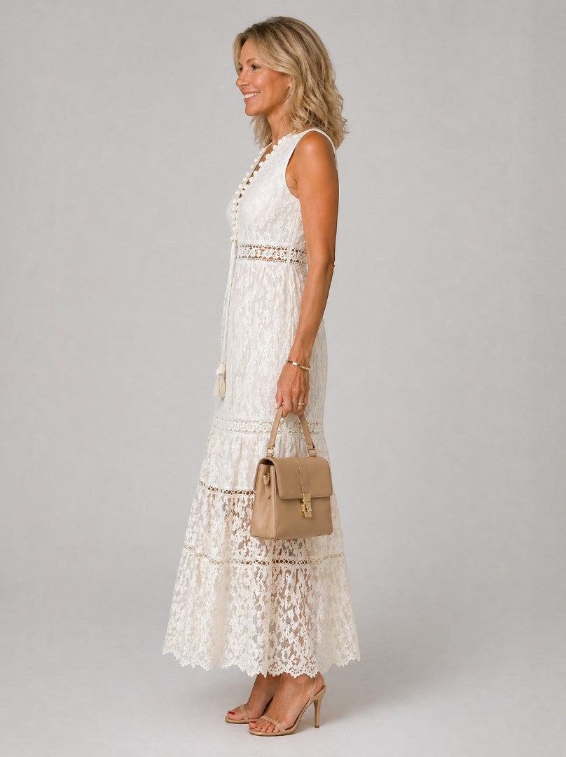 Catherine | Cream Lace Detail Maxi Dress