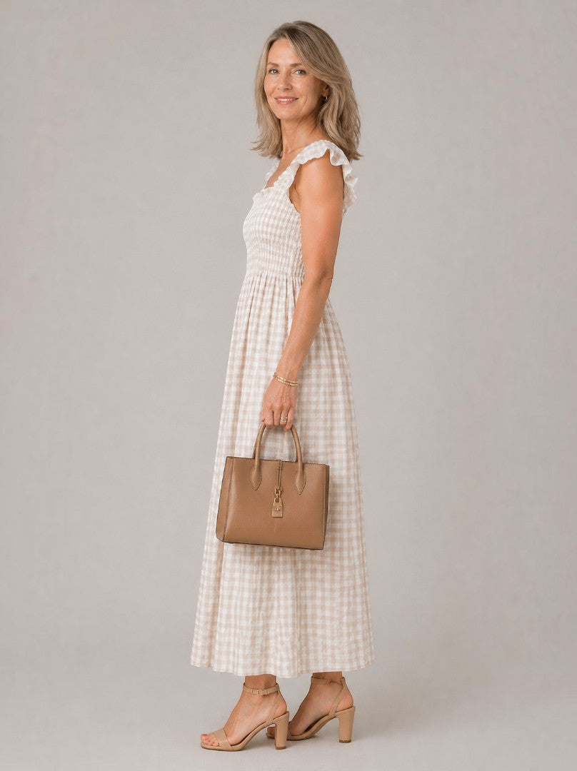 Nicola | Check Print Shirred Maxi Dress