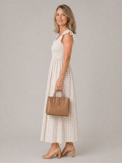 Nicola | Check Print Shirred Maxi Dress