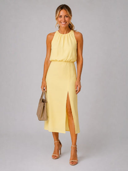 Sophie | Red Midi Dress with Front Split