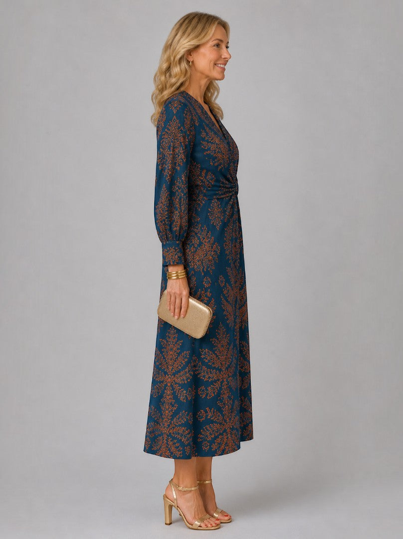 Amanda | Teal Floral Print Midi Dress