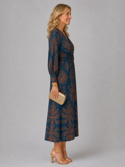 Amanda | Teal Floral Print Midi Dress