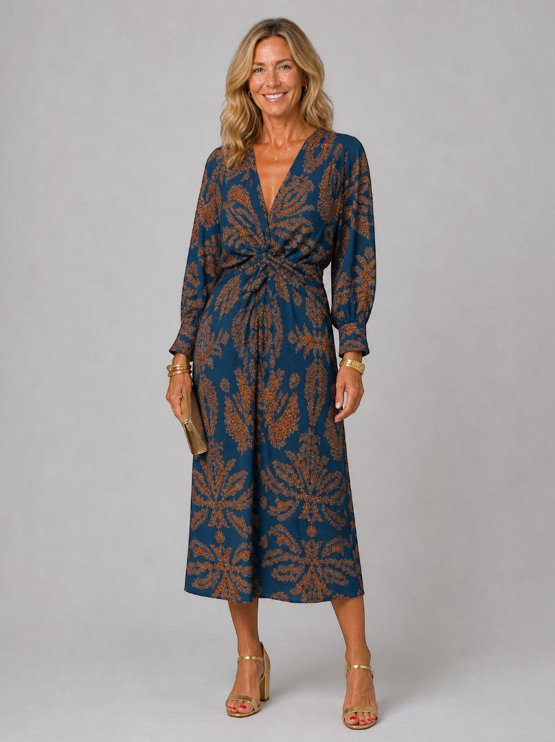 Amanda | Teal Floral Print Midi Dress