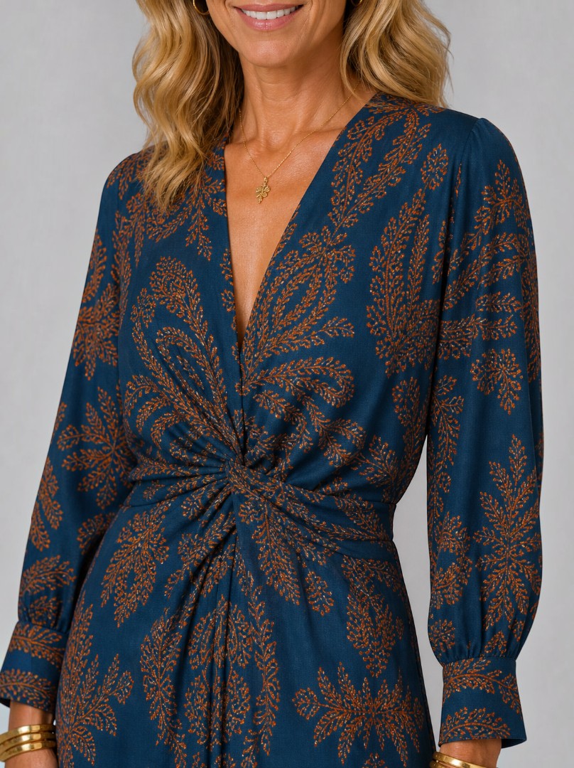 Amanda | Teal Floral Print Midi Dress