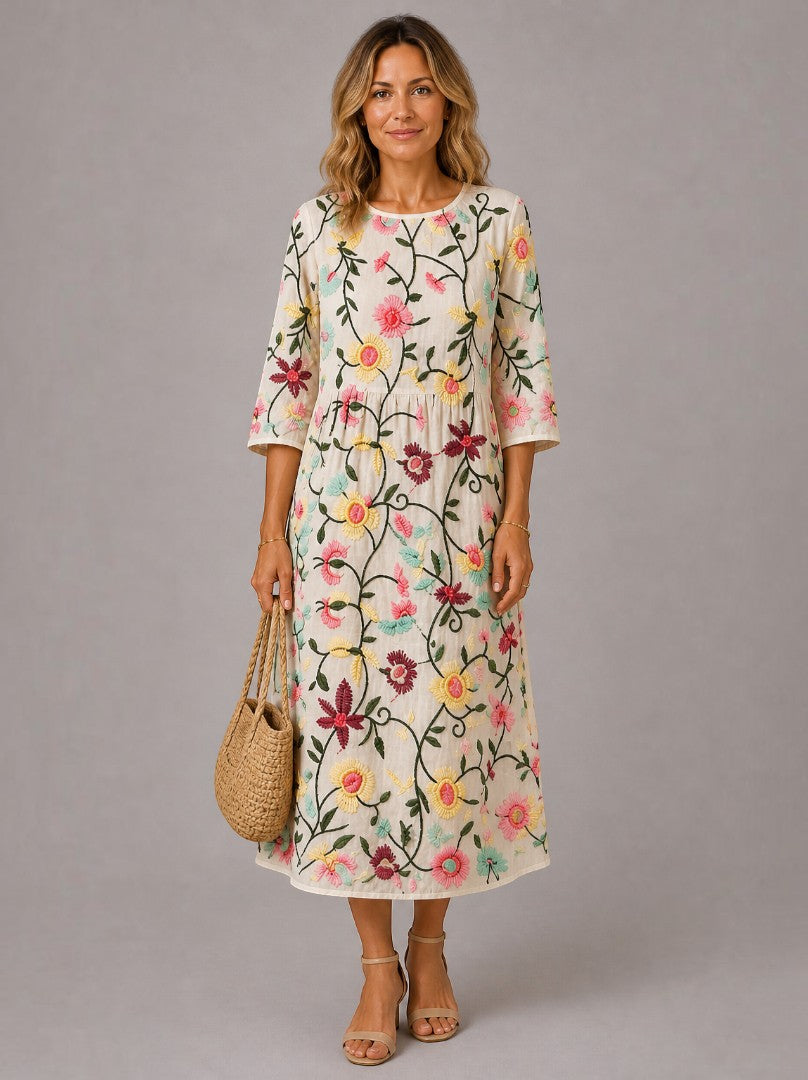 Lucy | Floral Embroidered Midi Dress