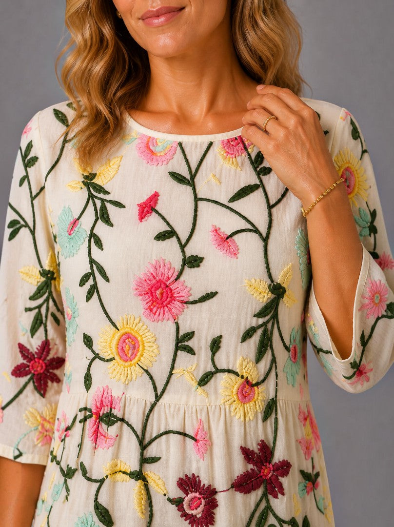 Lucy | Floral Embroidered Midi Dress
