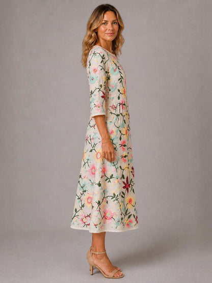Lucy | Floral Embroidered Midi Dress