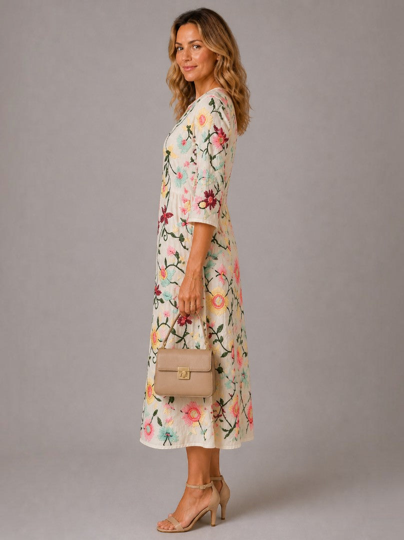 Lucy | Floral Embroidered Midi Dress