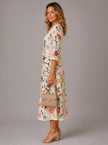 Lucy | Floral Embroidered Midi Dress