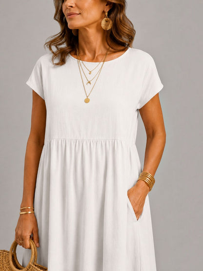 Helen | White Linen-Look Summer Dress