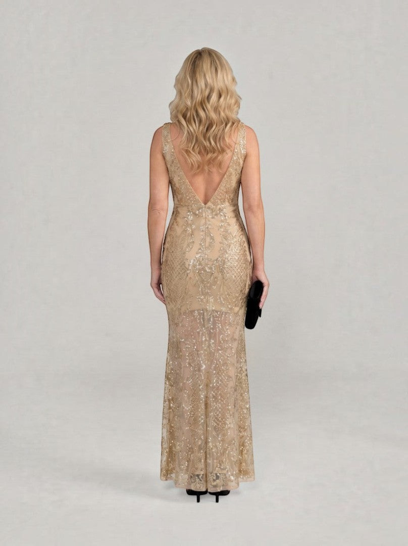 Camilla | Gold Sequin Detail Maxi Dress