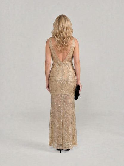Camilla | Gold Sequin Detail Maxi Dress