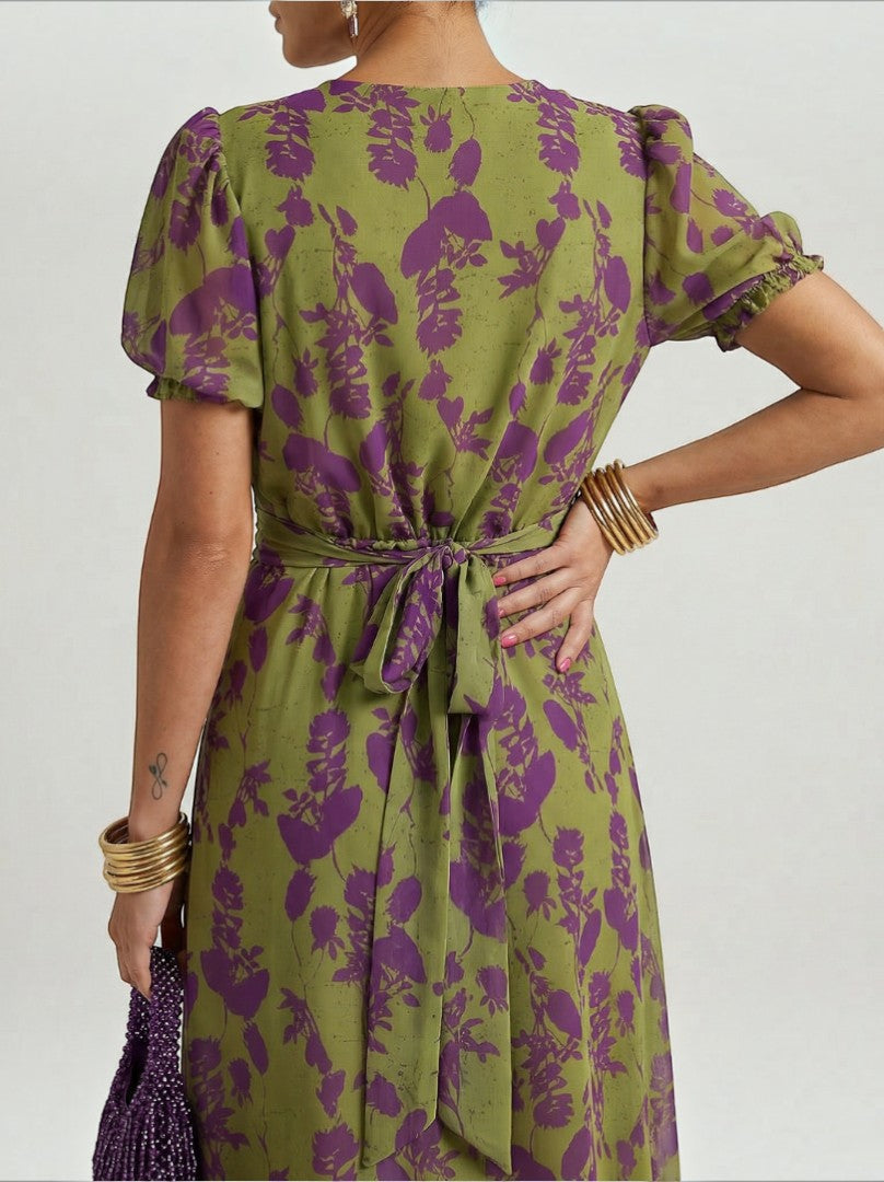 Joanne | Olive Floral Vine Print Midi Dress