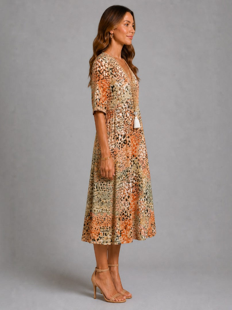 Claire | Ochre Floral Print Midi Dress
