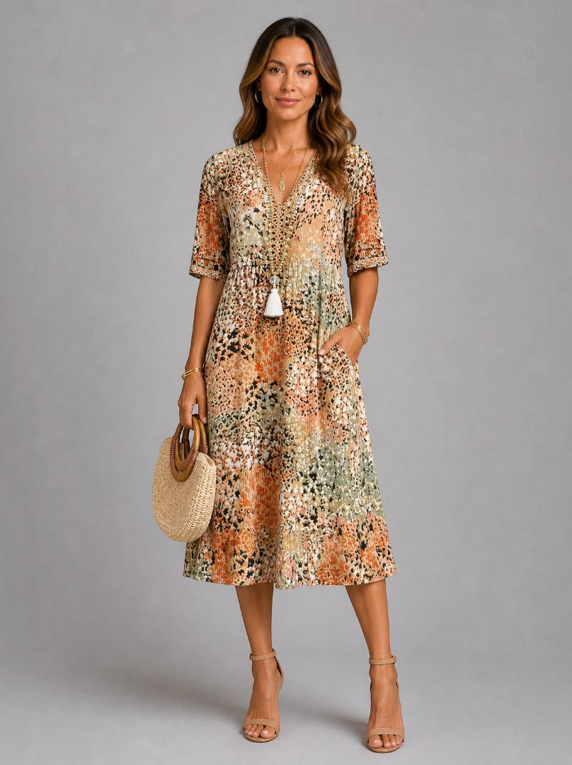 Claire | Ochre Floral Print Midi Dress