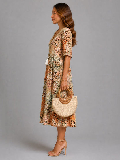 Claire | Ochre Floral Print Midi Dress