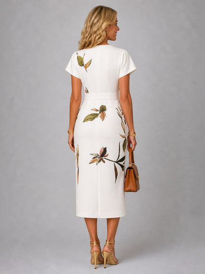 Deborah | Ivory Leaf Print Wrap Dress