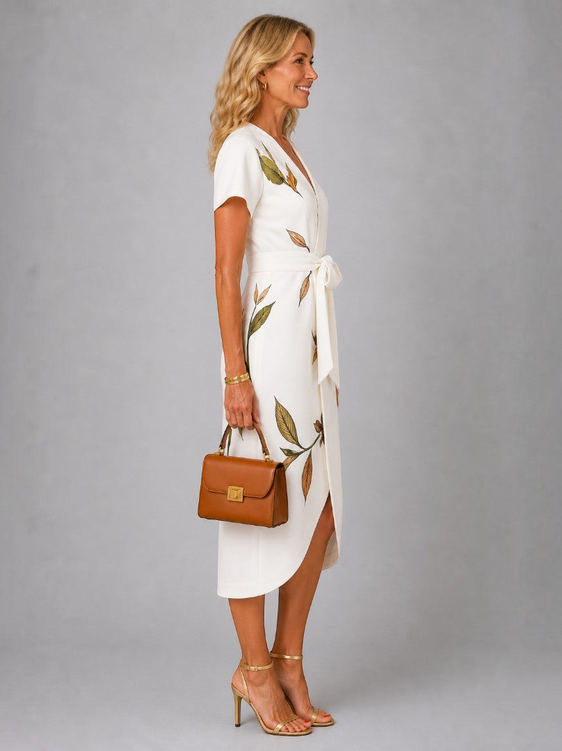 Deborah | Ivory Leaf Print Wrap Dress