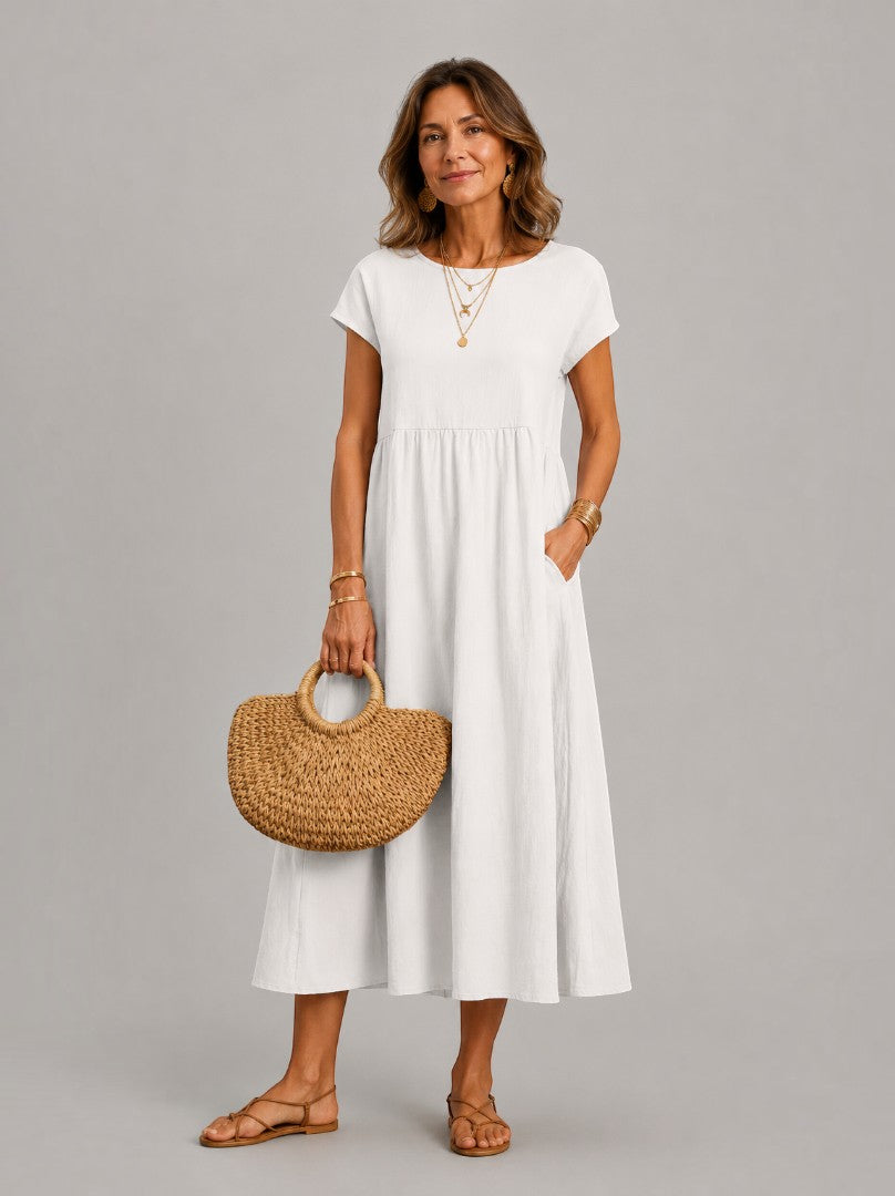 Helen | White Linen-Look Summer Dress
