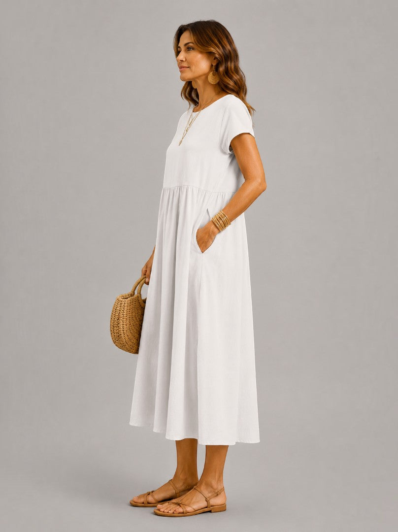 Helen | White Linen-Look Summer Dress