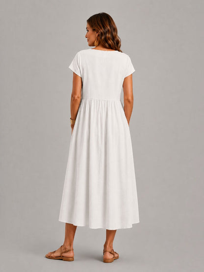 Helen | White Linen-Look Summer Dress