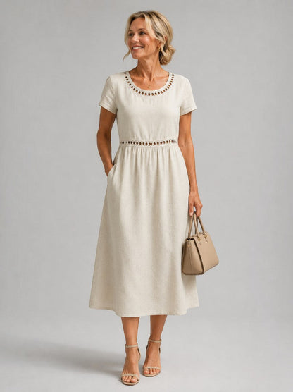 Angela | Dusty Rose Linen-Look Summer Dress