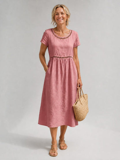 Angela | Dusty Rose Linen-Look Summer Dress