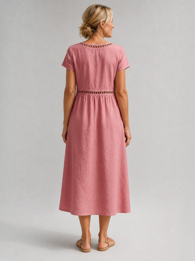 Angela | Dusty Rose Linen-Look Summer Dress