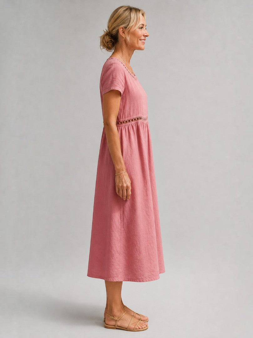 Angela | Dusty Rose Linen-Look Summer Dress