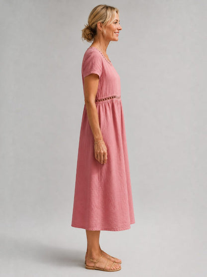 Angela | Dusty Rose Linen-Look Summer Dress